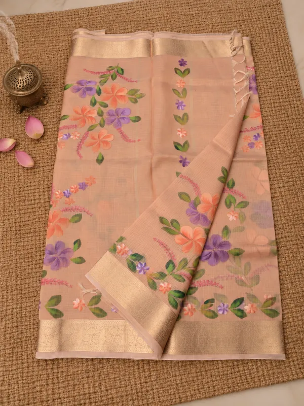 Rangini_Kota_Doria_Semi_Silk_Hand-Painted_Saree_Soft_Peach