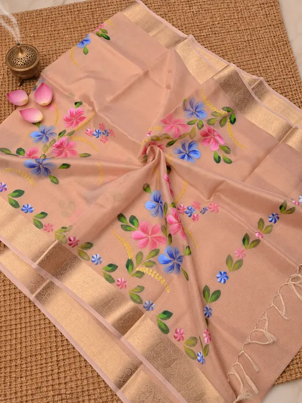 Rangini_Kota_Doria_Semi_Silk_Hand-Painted_Saree_Salmon_Pink