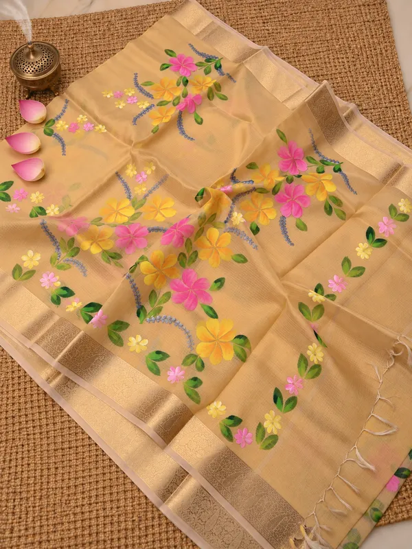 Rangini_Kota_Doria_Semi_Silk_Hand-Painted_Saree_Muted_Gold