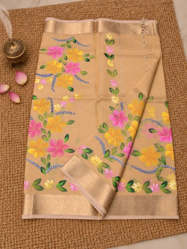 Rangini_Kota_Doria_Semi_Silk_Hand-Painted_Saree_Muted_Gold