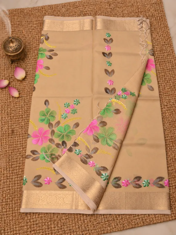 Rangini_Kota_Doria_Semi_Silk_Hand-Painted_Saree_Warm_Beige
