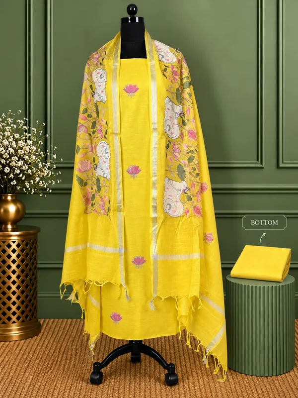 Gulshan_Pure_Linen_Embroidered_Suit_(T+B+D)_Bright_Yellow