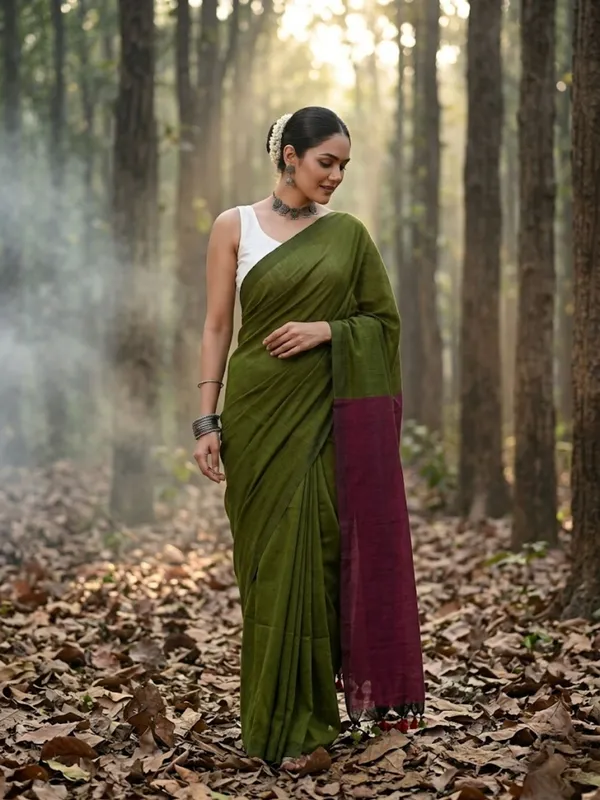 Earthloom_Handdyed_Khadi_Cotton_Saree_Ethereal_Green