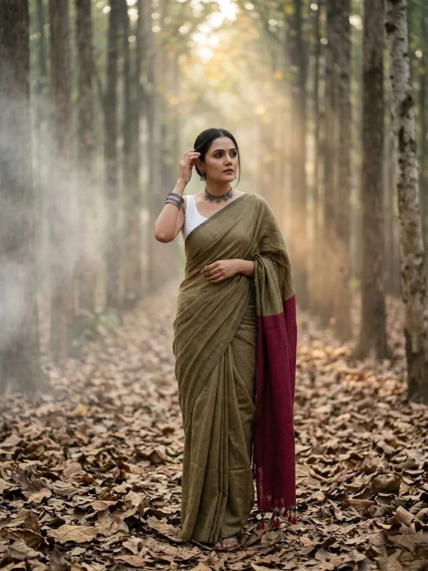 Earthloom_Handdyed_Khadi_Cotton_Saree_Woody_Brown