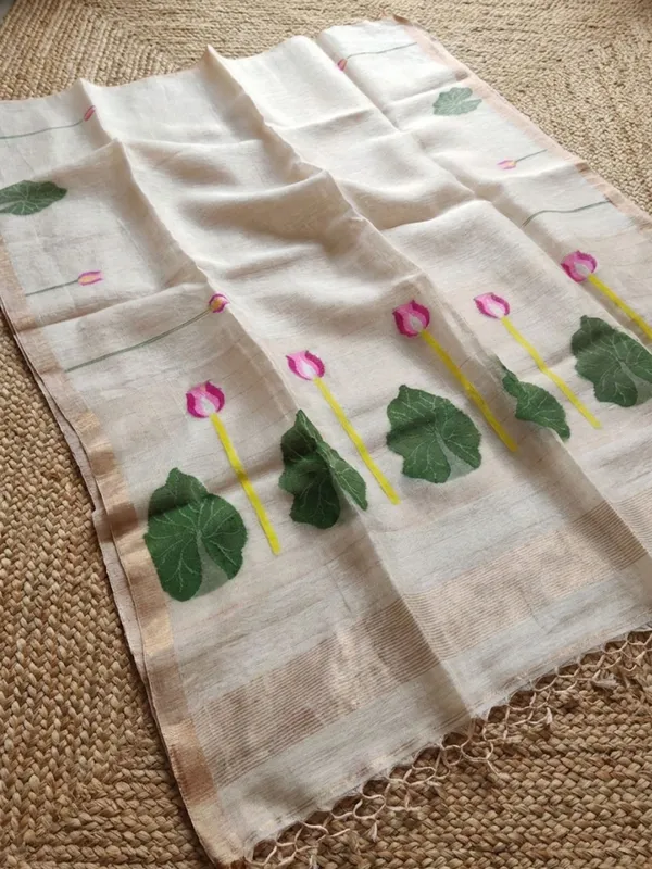 Iraaya_Handloom_Pure_Jayashree_Silk_Linen_Saree_Off_White
