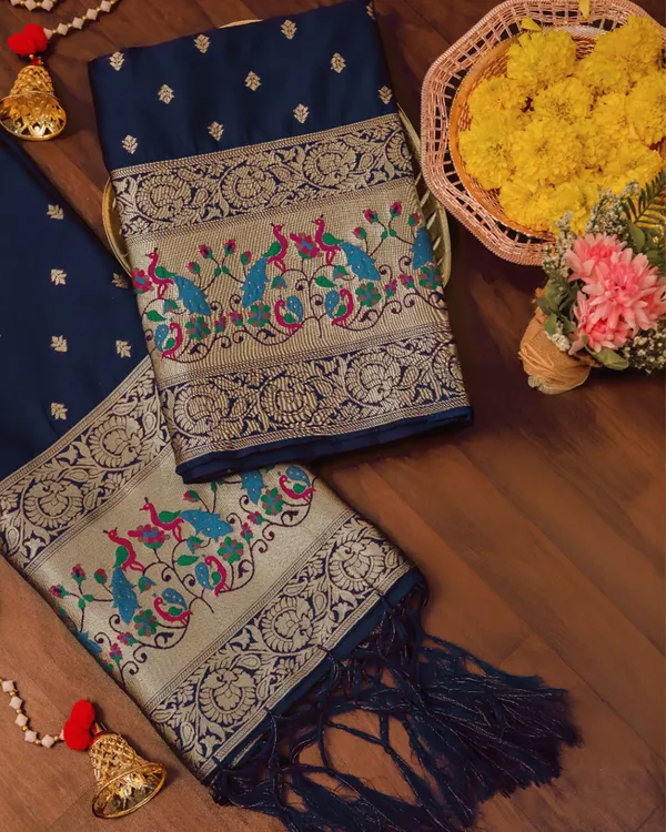 Noor-e-Banaras_Lichi_Silk_Brocade_Navy_Blue_Suit