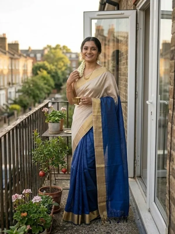 Handloom_Kota_Silk_Beige_&_Royal_Blue_Saree