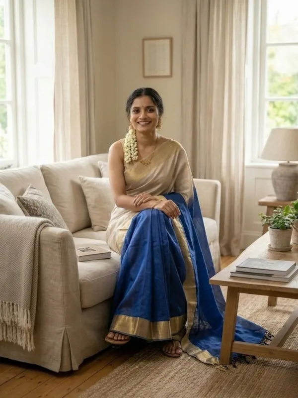 Handloom_Kota_Silk_Beige_&_Royal_Blue_Saree