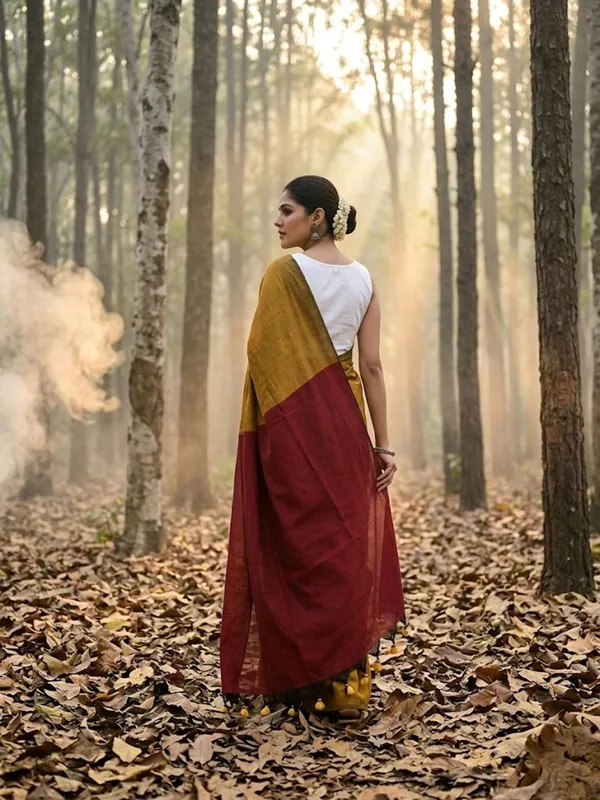 Earthloom_Handdyed_Khadi_Cotton_Saree_Mustard