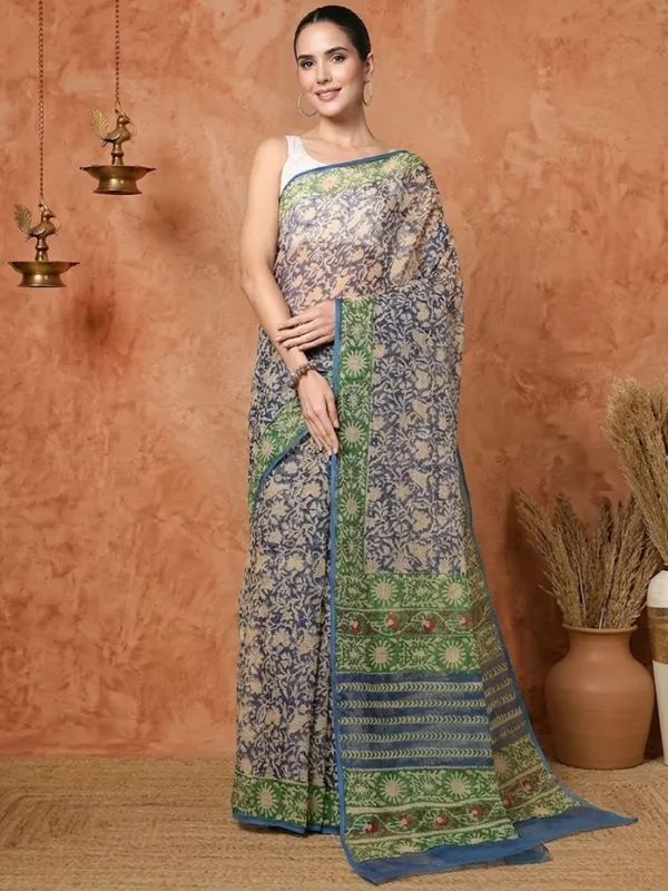 Rangmaati_Kota_Doria_Hand_Block_Print_Muted_Saree