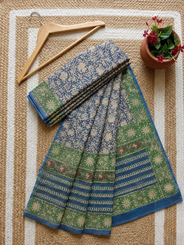 Rangmaati_Kota_Doria_Hand_Block_Print_Muted_Saree