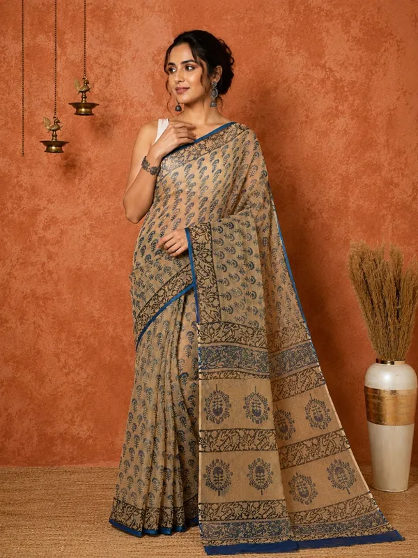 Rangmaati_Kota_Doria_Hand_Block_Print_Earthy_Saree