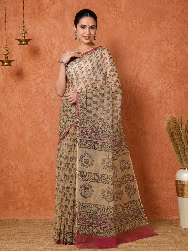 Rangmaati_Kota_Doria_Hand_Block_Print_Subtle_Saree