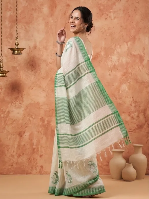 Prakriti_Kora_Silk_Embroidered_Saree_White_&_Green