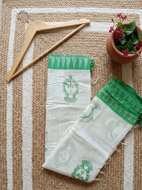 Prakriti_Kora_Silk_Embroidered_Saree_White_&_Green