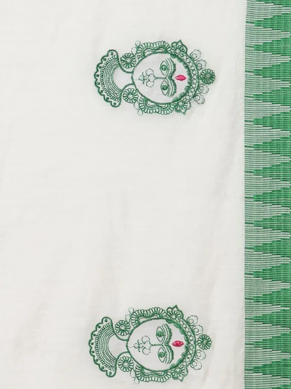 Prakriti_Kora_Silk_Embroidered_Saree_White_&_Green