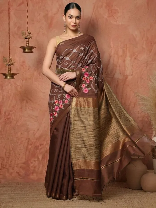 Dhaaga_Roop_Kota_Silk_Ghicha_Stripe_Saree_Brown