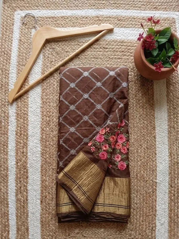 Dhaaga_Roop_Kota_Silk_Ghicha_Stripe_Saree_Brown