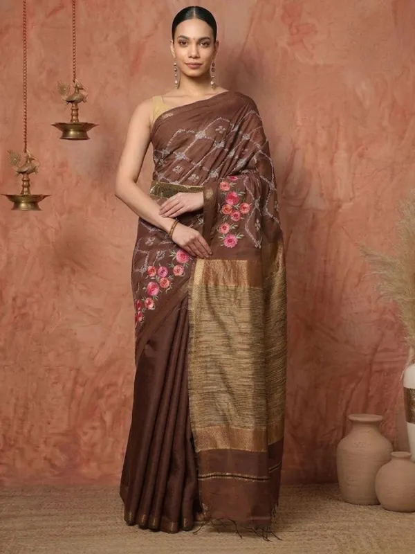 Dhaaga_Roop_Kota_Silk_Ghicha_Stripe_Saree_Brown