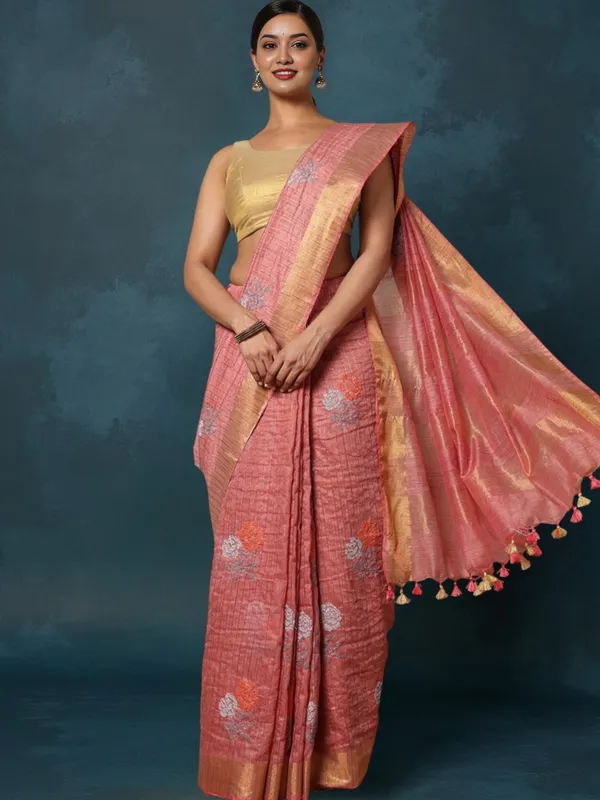 Rangini_Banswara_Cotton_Silk_Saree_Coral_Pink