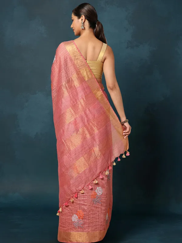 Rangini_Banswara_Cotton_Silk_Saree_Coral_Pink