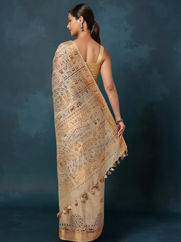 Rangini_Madhubani_Banswara_Cotton_Silk_Saree_Regal_Beige
