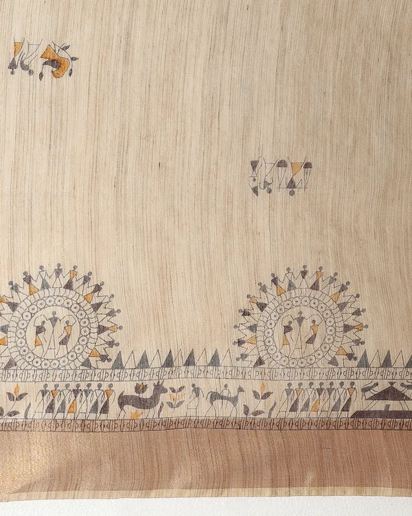 Rangini_Madhubani_Banswara_Cotton_Silk_Saree_Regal_Beige