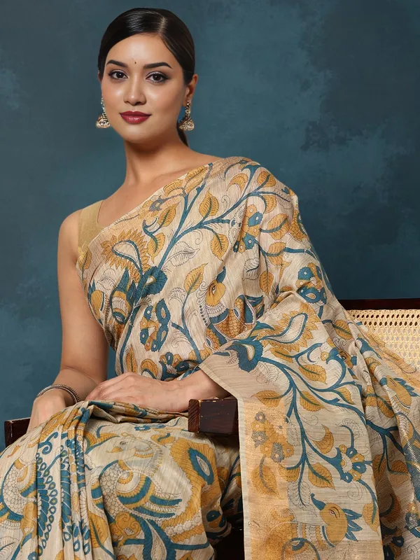 Rangini_Madhubani_Banswara_Cotton_Silk_Saree_Soft_Beige