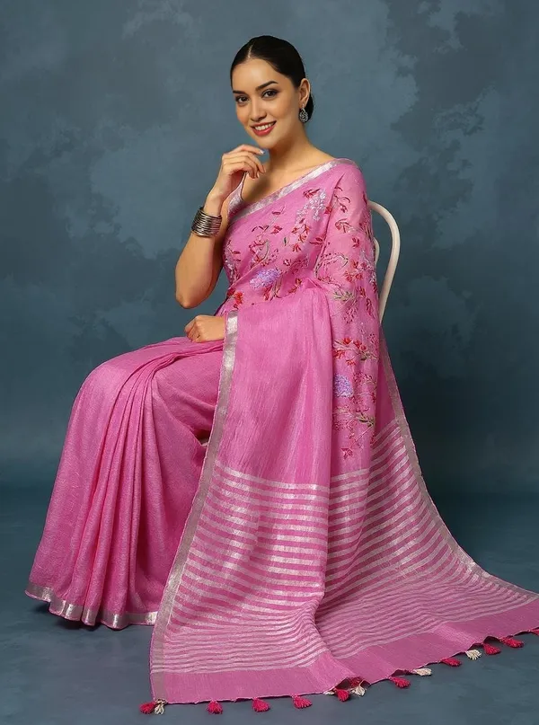 Gulmohar_Pure_Linen_Hand_Embroidered_Saree_Soft_Pink