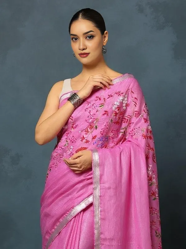 Gulmohar_Pure_Linen_Hand_Embroidered_Saree_Soft_Pink