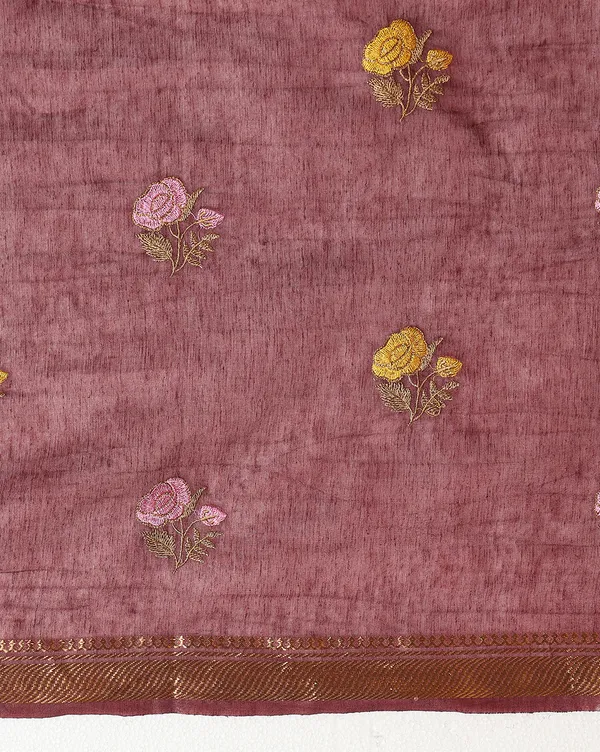 Aabha_Silk_Linen_Embroidered_Saree_Rich_Wine