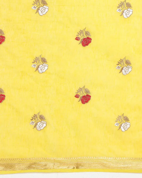 Aabha_Silk_Linen_Embroidered_Saree_Bright_Yellow