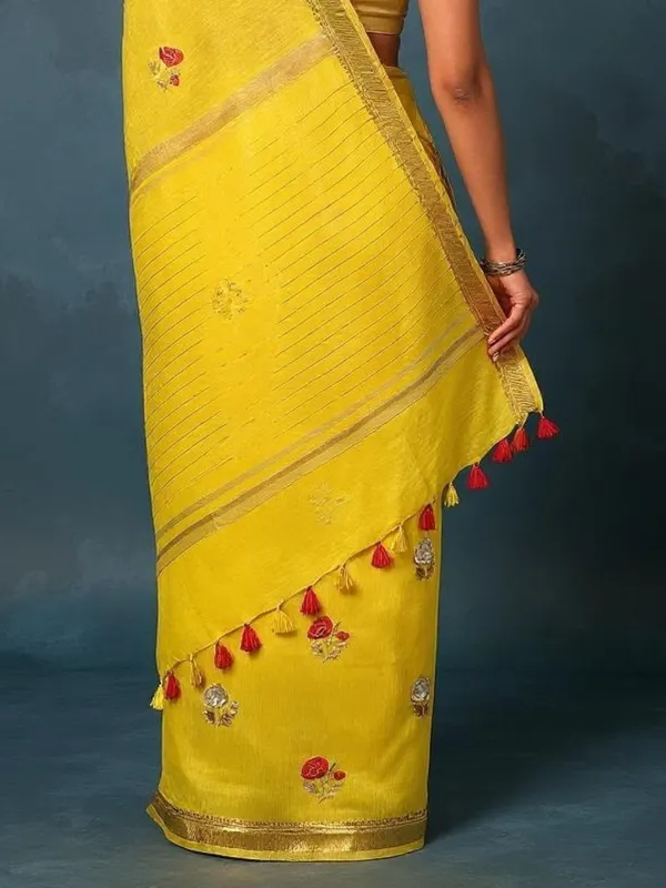 Aabha_Silk_Linen_Embroidered_Saree_Bright_Yellow