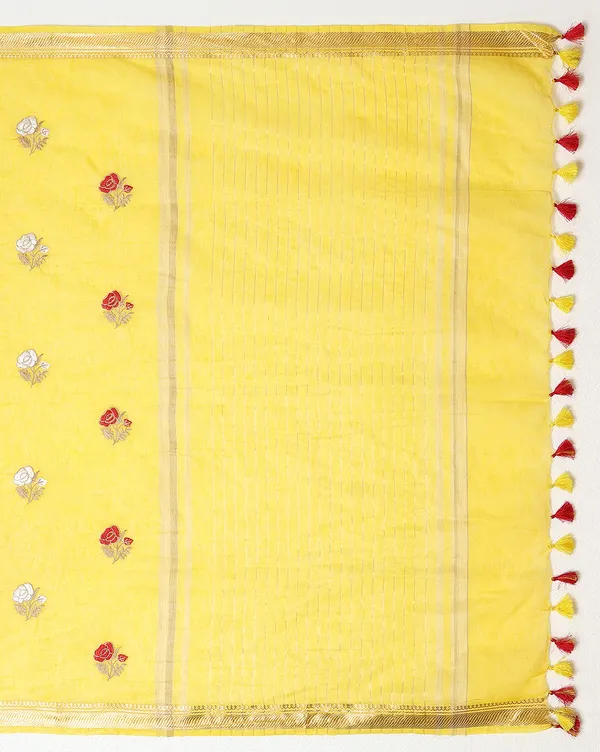 Aabha_Silk_Linen_Embroidered_Saree_Bright_Yellow