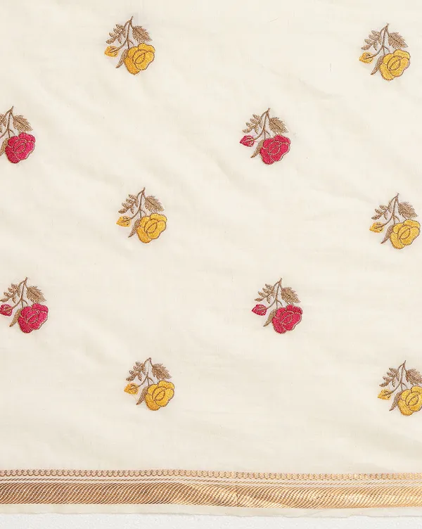 Aabha_Silk_Linen_Embroidered_Saree_Off_White