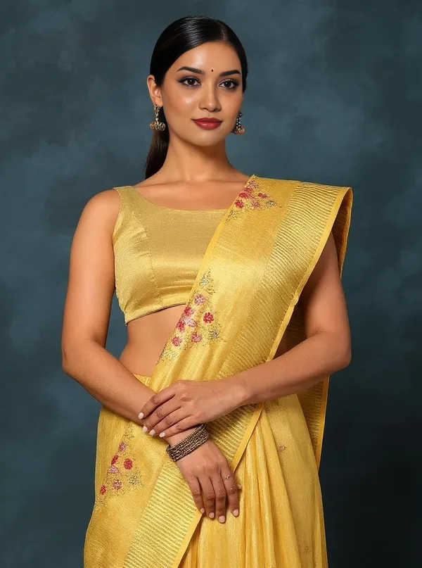 Shiromani_Tissue_Linen_Mustard_Yellow_Embroidery_Saree