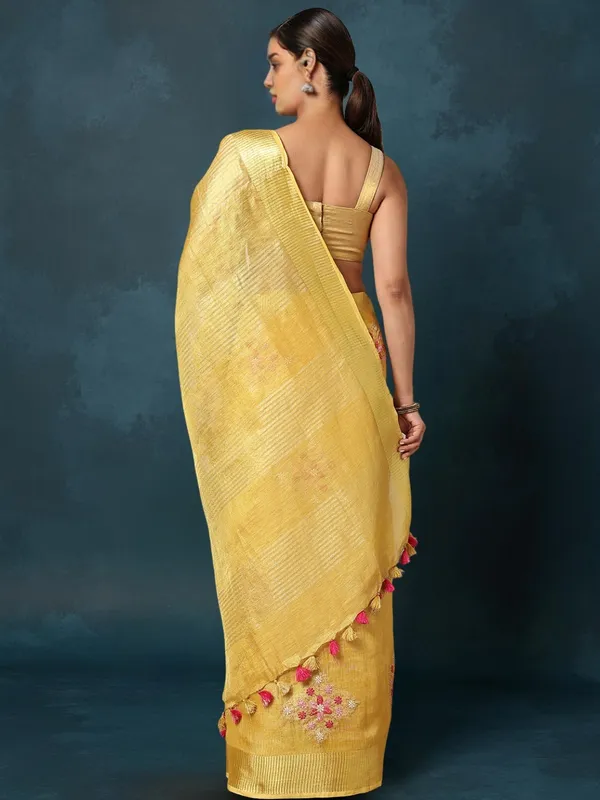 Shiromani_Tissue_Linen_Mustard_Yellow_Embroidery_Saree