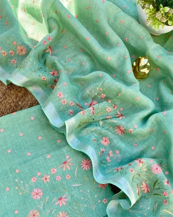 Gulmohar_Pure_Linen_Green_Embroidered_Suit_Piece