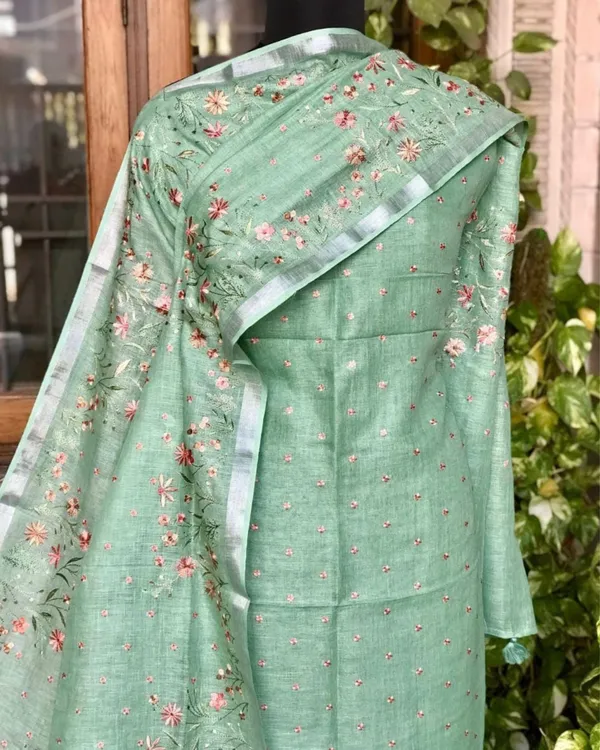 Gulmohar_Pure_Linen_Green_Embroidered_Suit_Piece