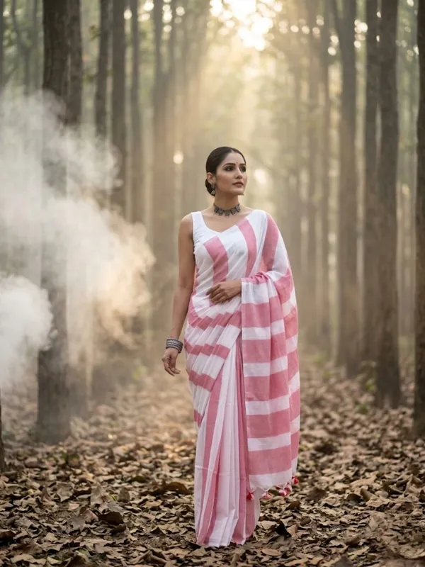 Earthloom_Handdyed_Khadi_Cotton_Saree_Pink_&_White