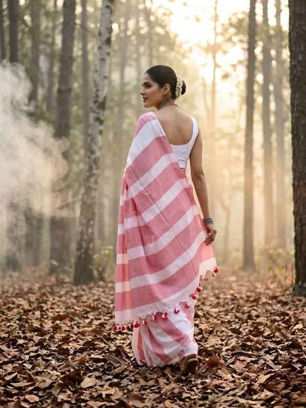 Earthloom_Handdyed_Khadi_Cotton_Saree_Pink_&_White
