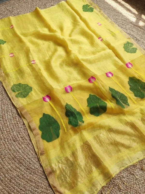 Iraaya_Handloom_Pure_Jayashree_Silk_Linen_Saree_Yellow