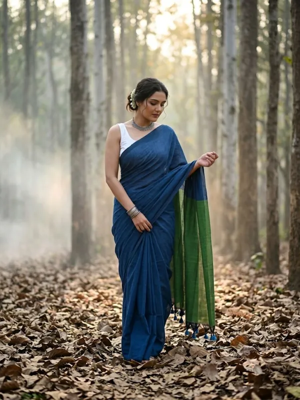 Earthloom_Handdyed_Khadi_Cotton_Saree_Calm_Blue