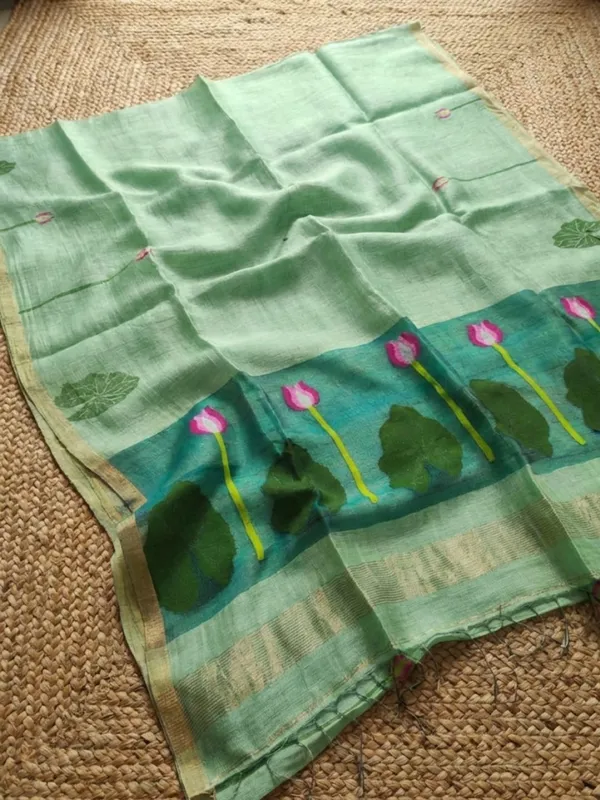 Iraaya_Handloom_Pure_Jayashree_Silk_Linen_Saree_Mint_Green