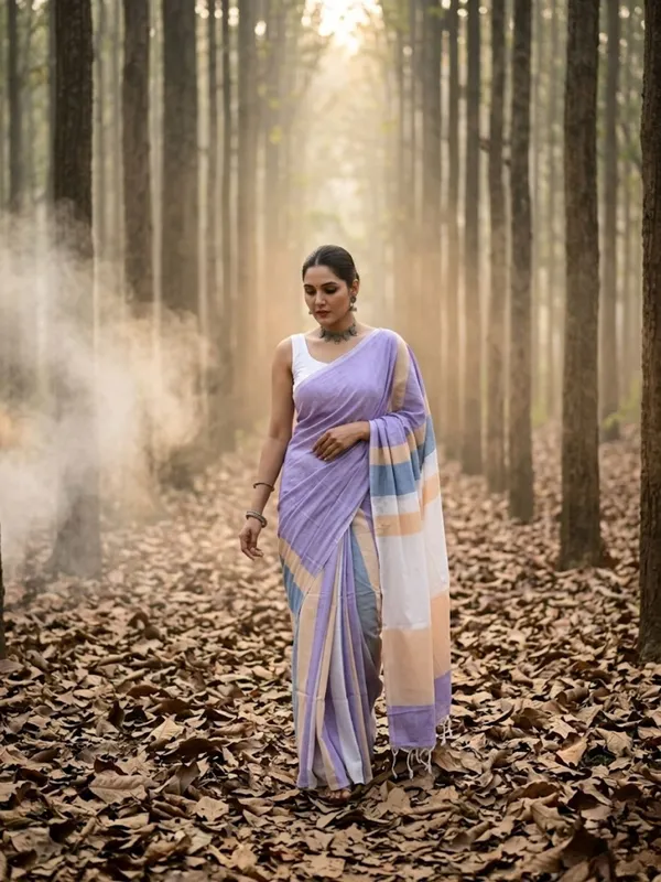 Earthloom_Handdyed_Khadi_Cotton_Saree_Lavendar