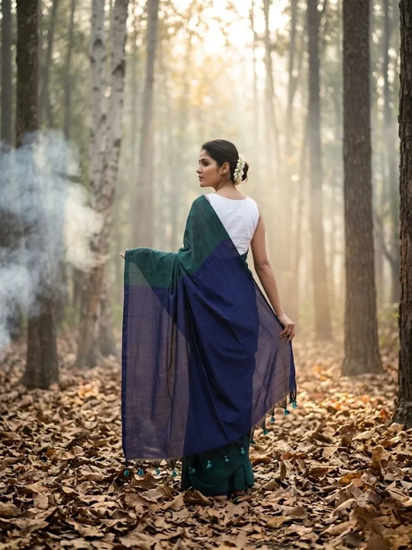 Earthloom_Handdyed_Khadi_Cotton_Saree_Moss_Green