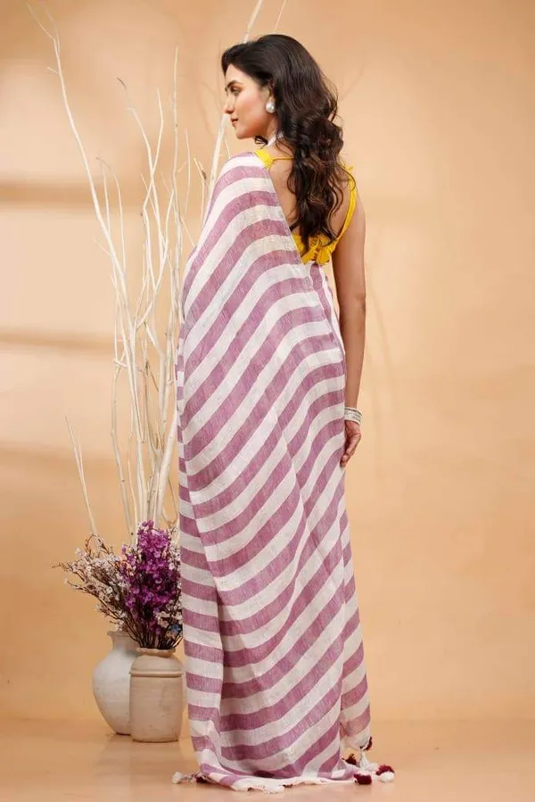 Noor-e-Linen_Hand_Dyed_Pure_Striped_Saree