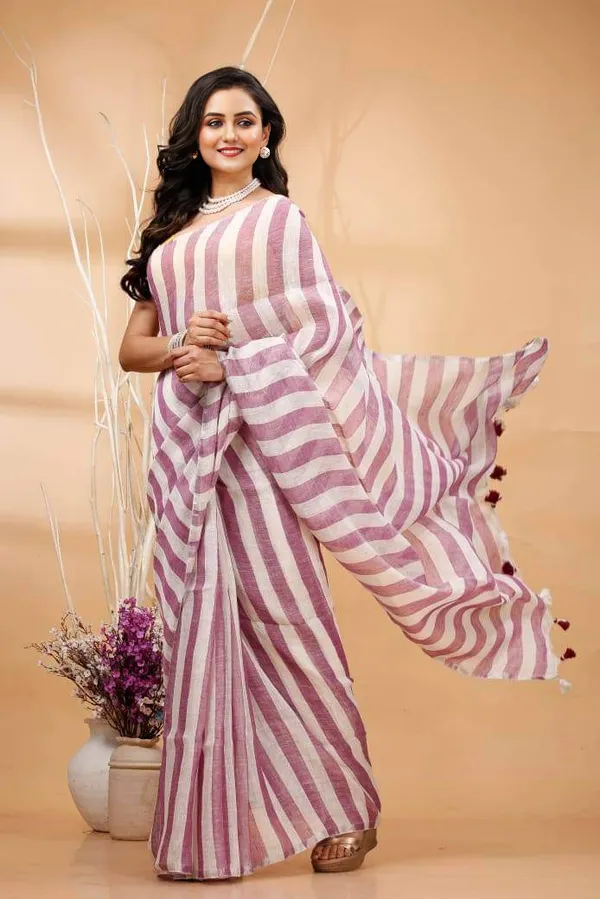 Noor-e-Linen_Hand_Dyed_Pure_Striped_Saree
