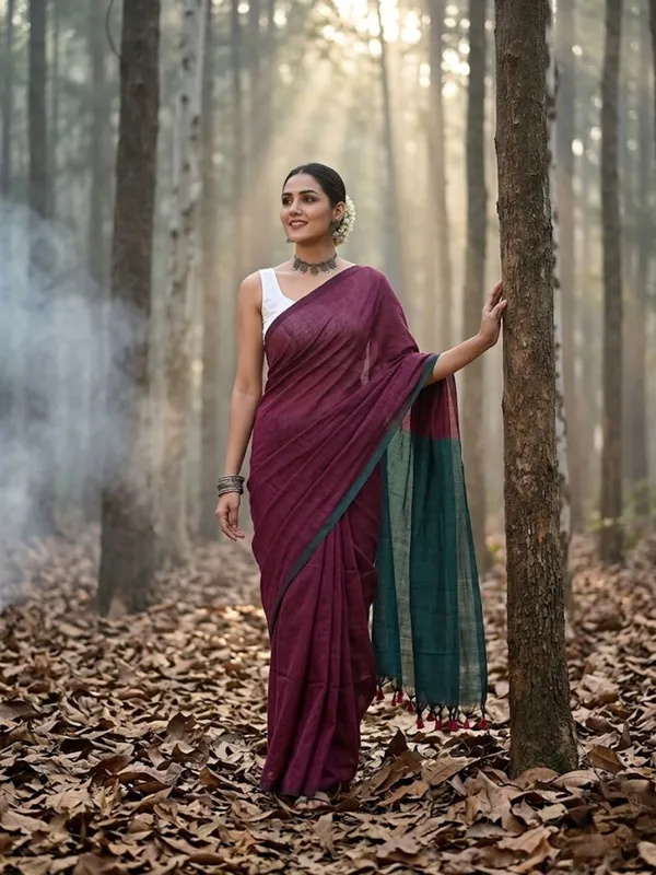 Earthloom_Handdyed_Khadi_Cotton_Saree_Velvety_Red