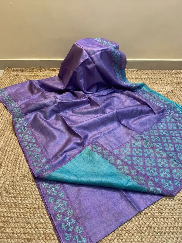 Mridini_Silkmark_Tussar_Silk_Embroidery_Saree_Purple